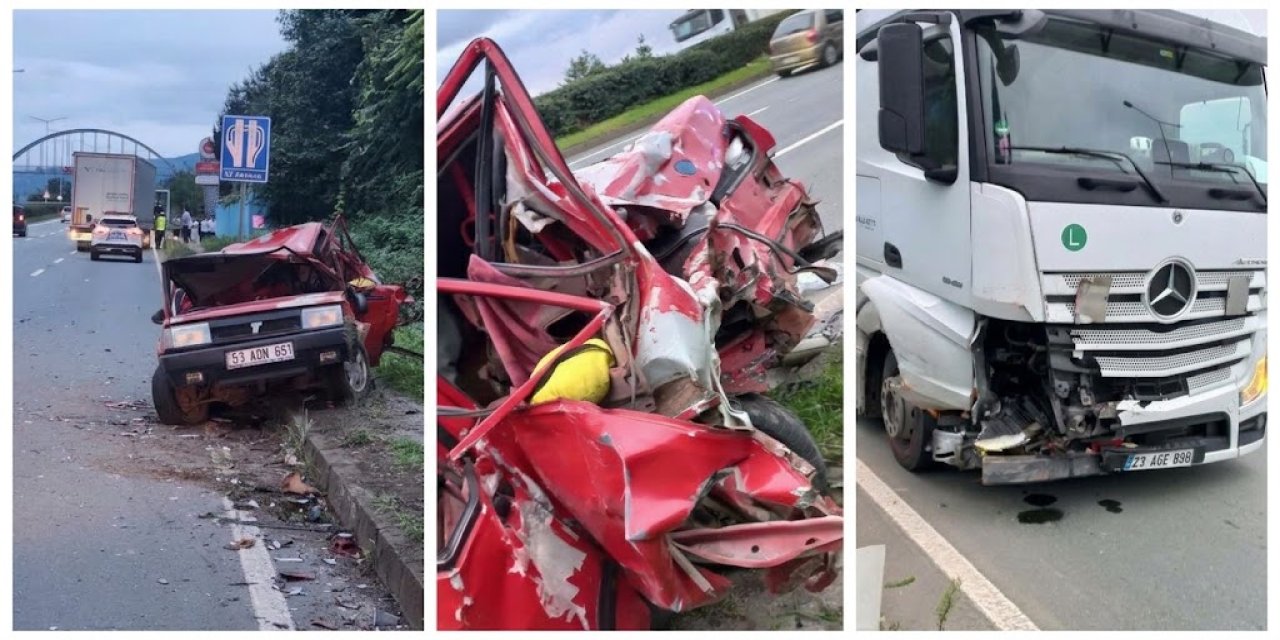 Çayeli'nde arıza nedeniyle yol kenarında duran otomobile TIR çarptı; 2 yaralı