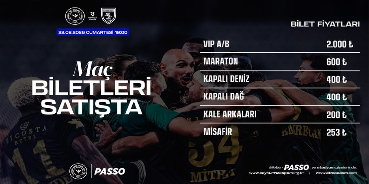 Çaykur Rizespor - Samsunspor maçının biletleri satışa çıktı!